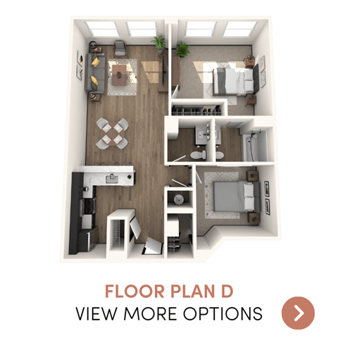 A floor plan of a house with a kitchen, living room, and two bedrooms.
